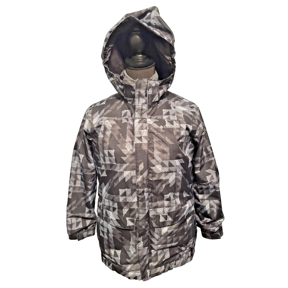 Columbia Interchange Youth 3-in-1 Coat Size Medium Black Gray Geometric Design